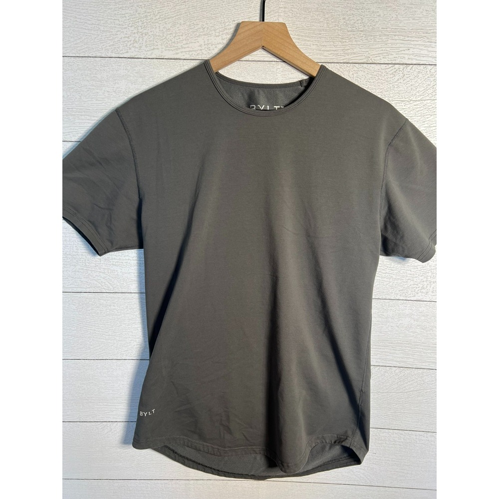 BYLT Premium Basics Mens M Drop Cut S/S Lux T-Shirt Grey Curved Hem Stretch